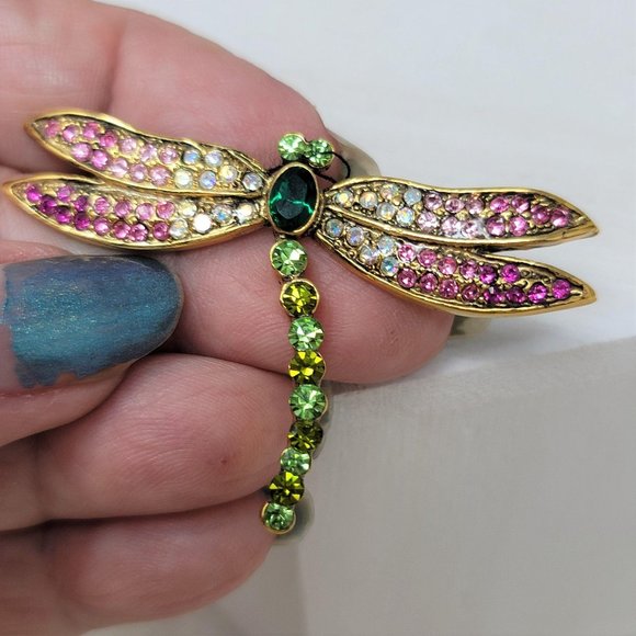 Dragonfly Rhinestone Pin Brooch Pink n Green - Picture 6 of 8